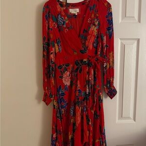 Anthropologie Floral Red Dress